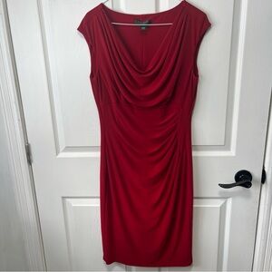 LRL RALPH LAUREN Dress 10 Red Ruched Draped Sexy Romantic Stretch Occasion